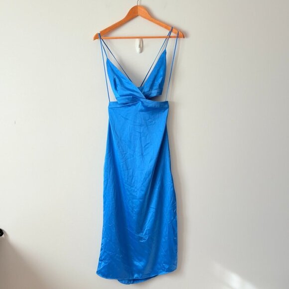 Zara Satin Effect Cut Out Maxi Dress Blue Bloggers Fav Size Small - Picture 14 of 14